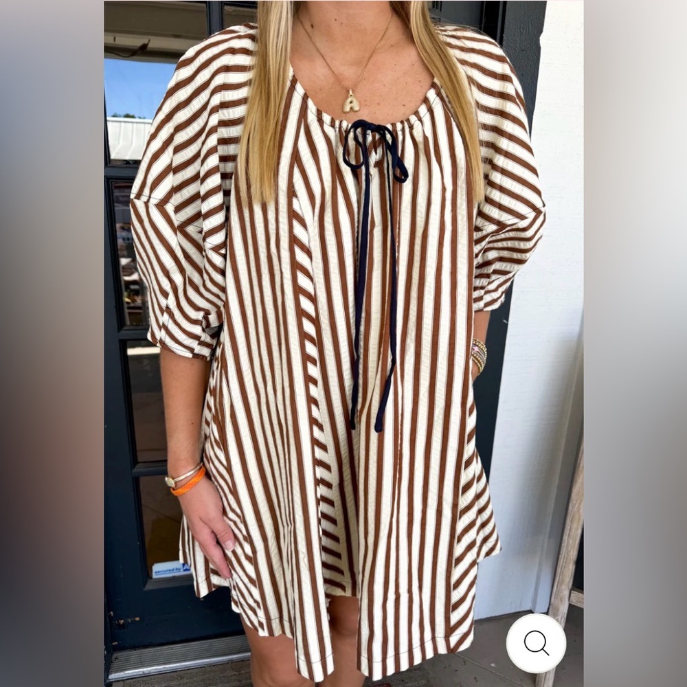 Entro Brown and White Striped Dress
